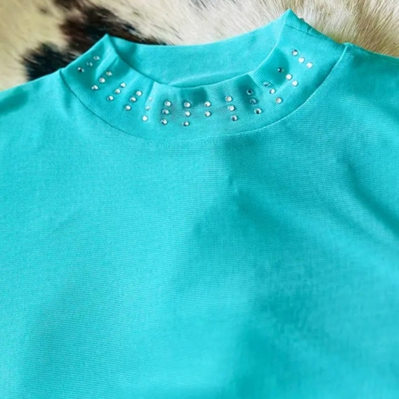 Turquoise Troubke Mesh Top Crystal Accents - Picture 2 of 3